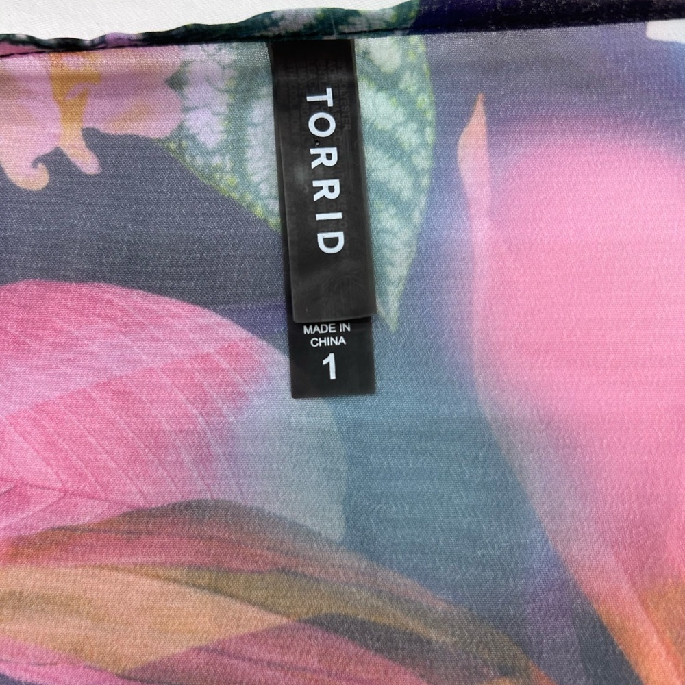 Torrid Women Tropical Floral Duster Kimono  Size 1X (14–16) Pink Blue Sheer Boho - Picture 5 of 8